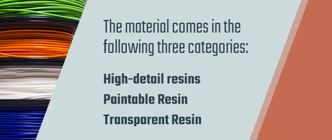 Types of resins used in 3D printing